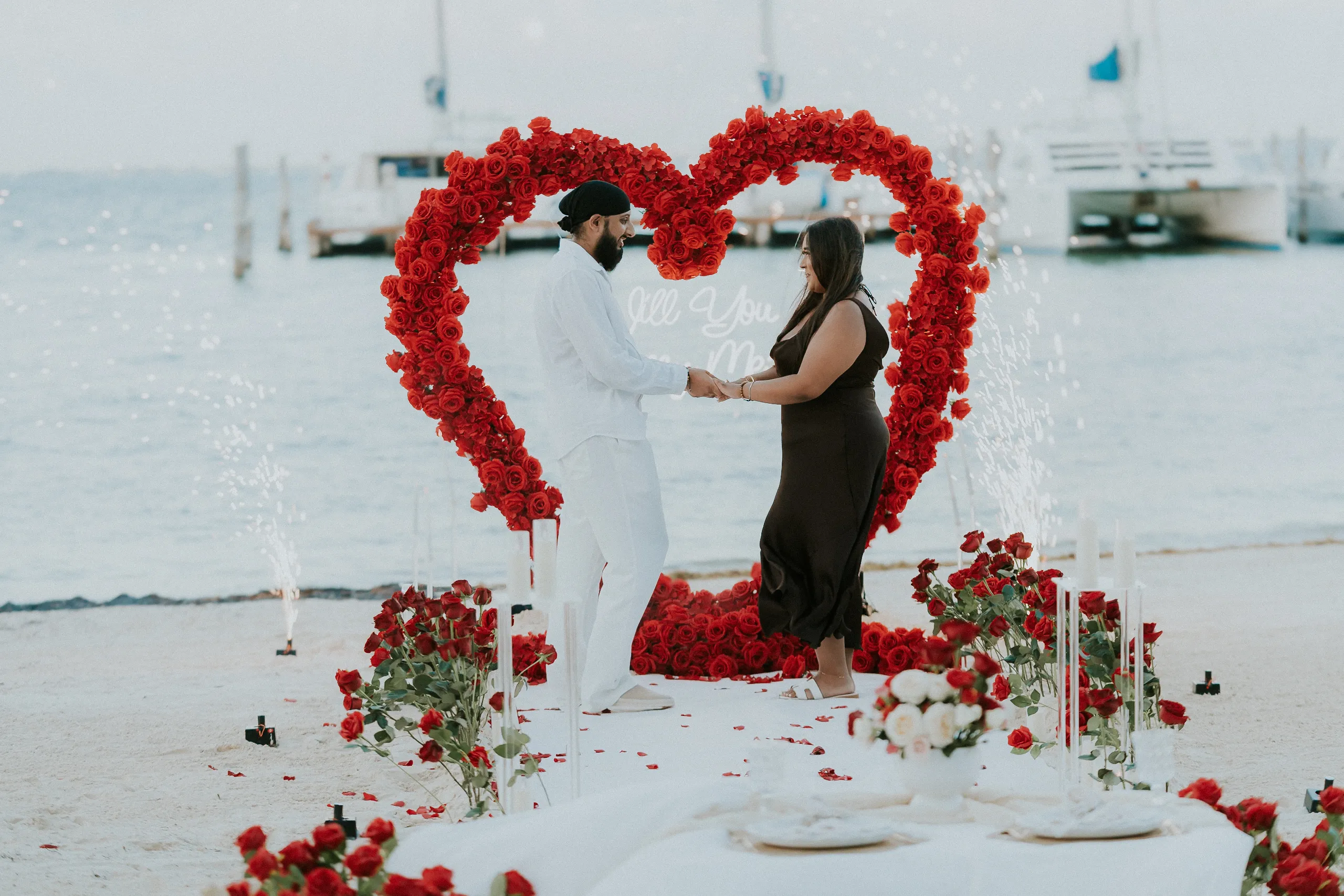 Couple embracing on private beach