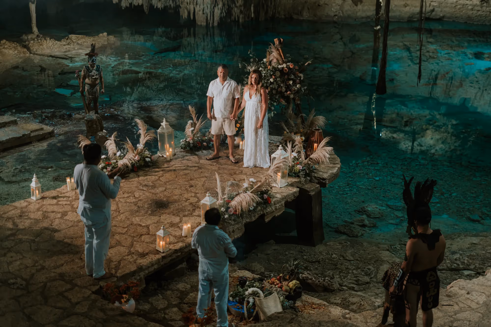 Couple during a private Mayan ceremony in a cenote