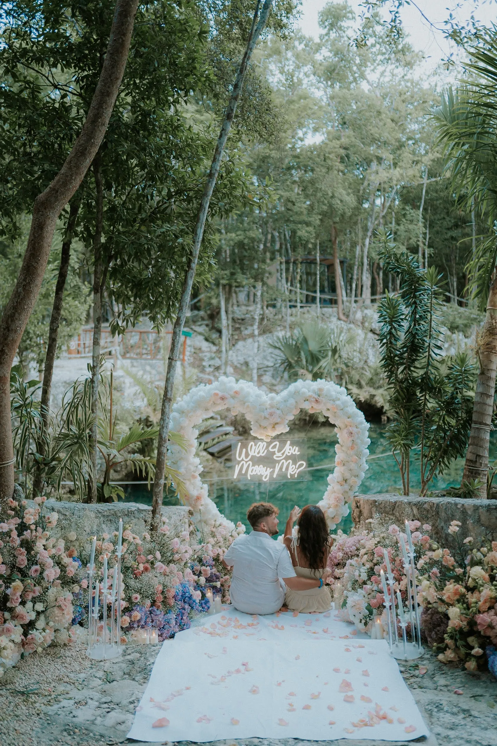 Couple in love at mystical cave setting