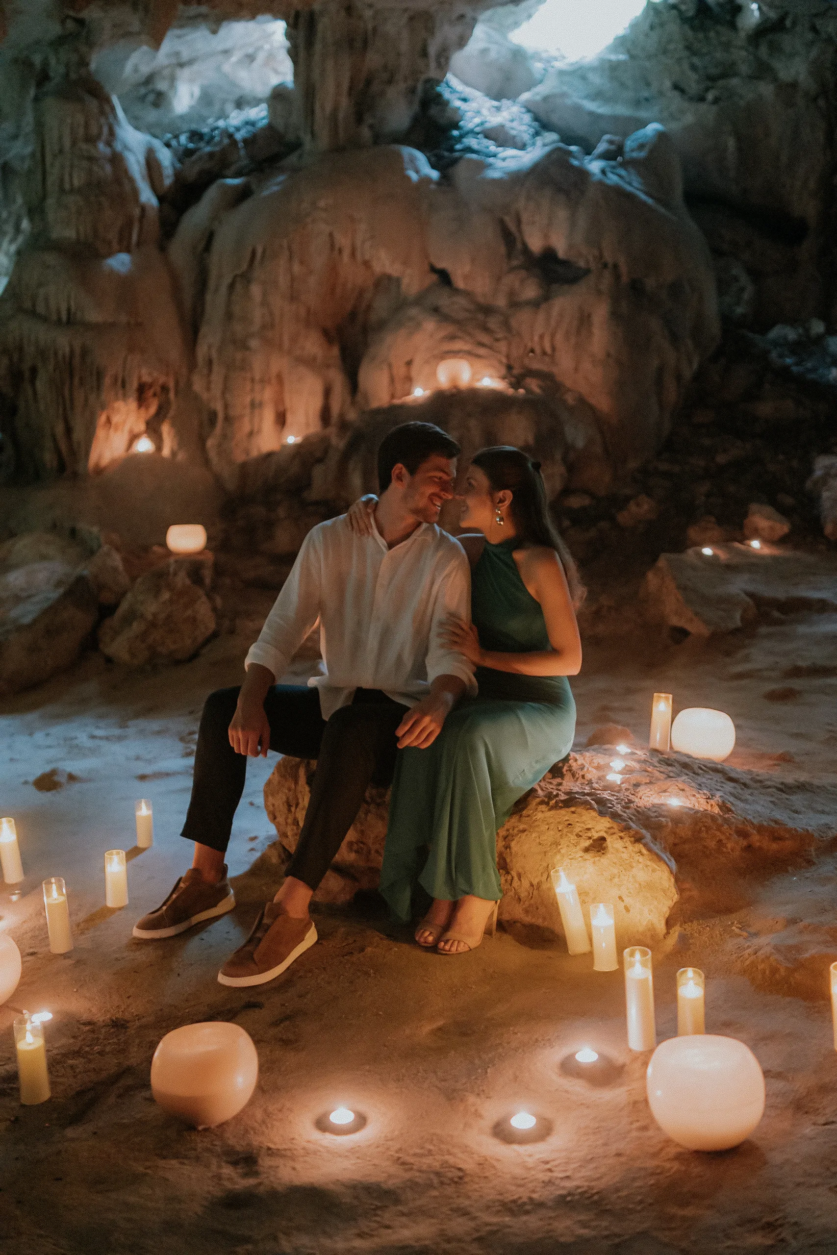 Romantic cave setting with natural light