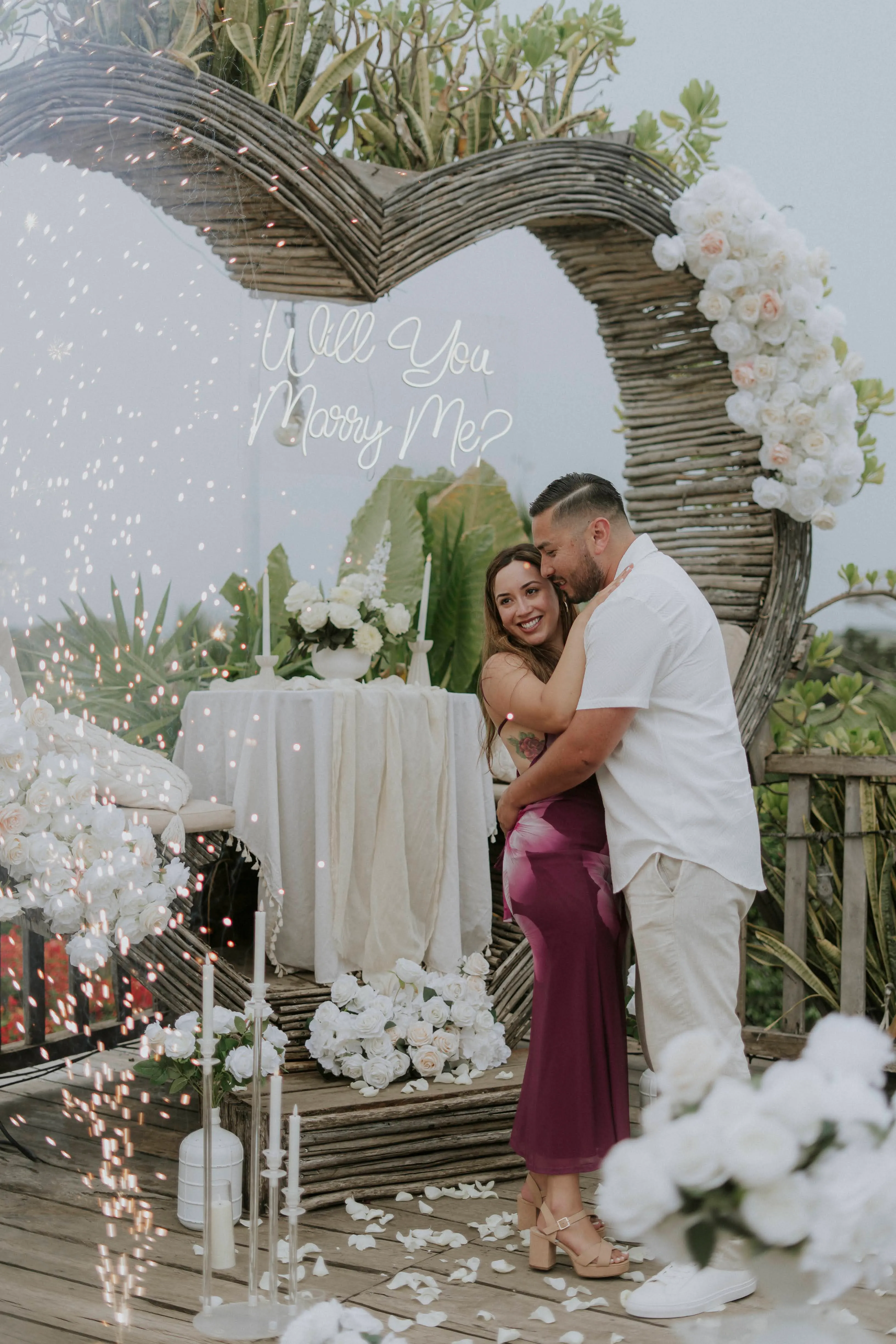 Sunset rooftop proposal setup